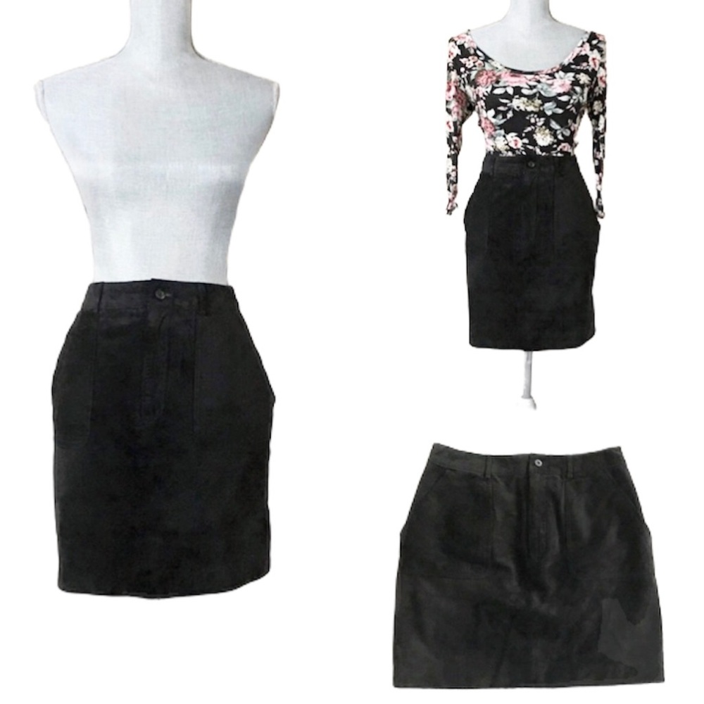 Real leather black suede mini skirt, M